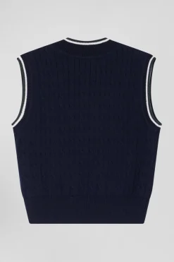 Relax navy cable-knit cotton V-neck sleeveless jumper