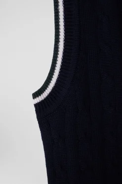 Relax navy cable-knit cotton V-neck sleeveless jumper