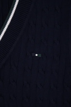 Relax navy cable-knit cotton V-neck sleeveless jumper