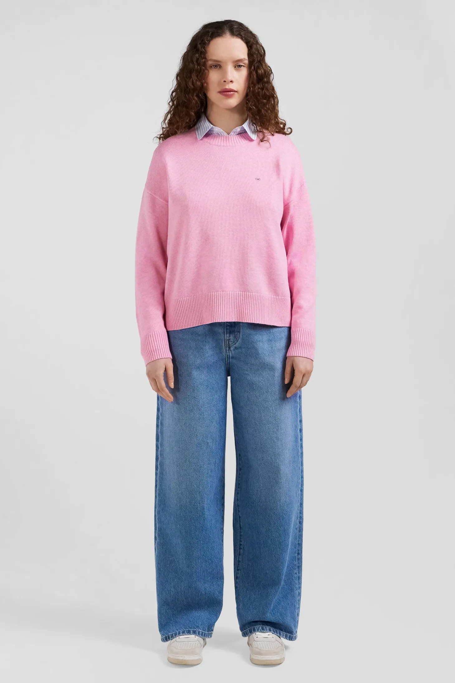 Relax pink wool and cotton crew neck jumper