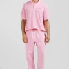 Relax unisex pink brushed cotton fleece jogging bottoms
