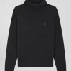 Relaxed anthracite grey wool and cotton turtleneck jumper