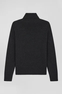 Relaxed anthracite grey wool and cotton turtleneck jumper