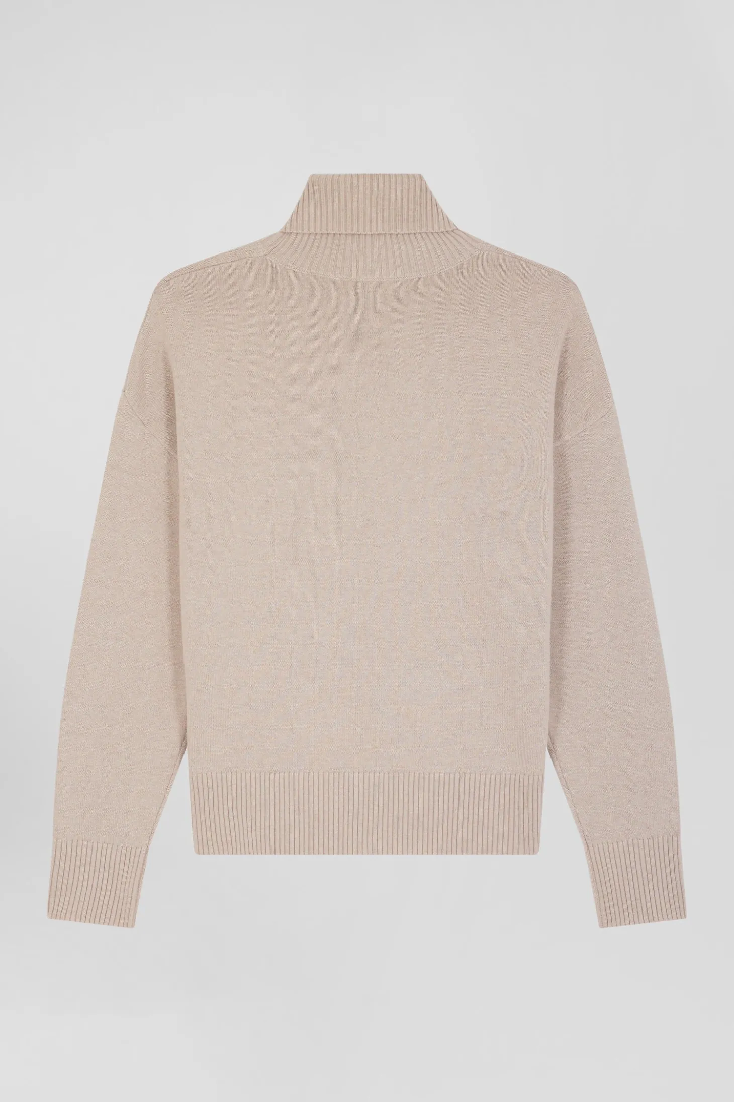 Relaxed beige wool and cotton turtleneck jumper