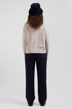 Relaxed beige wool and cotton turtleneck jumper