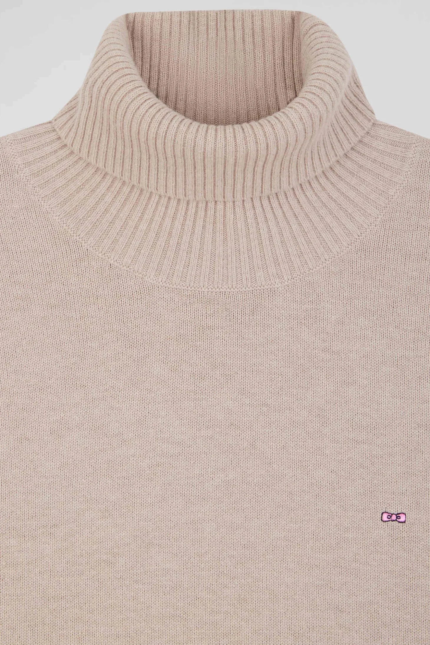 Relaxed beige wool and cotton turtleneck jumper