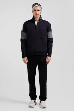 Relaxed black cotton sweatshirt with rugby shirt collar