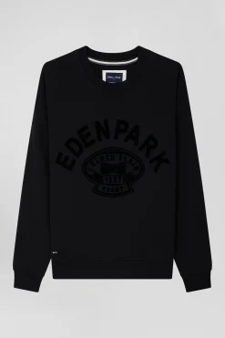 Relaxed black cotton sweatshirt with velvet flocked print