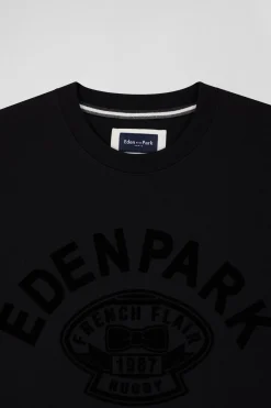 Relaxed black cotton sweatshirt with velvet flocked print
