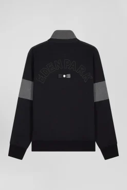Relaxed black cotton sweatshirt with rugby shirt collar