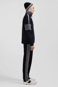 Relaxed black cotton sweatshirt with rugby shirt collar