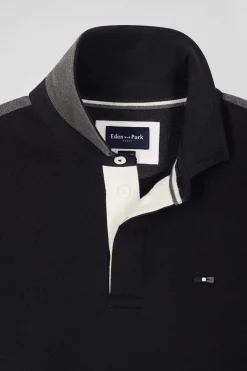 Relaxed black cotton sweatshirt with rugby shirt collar