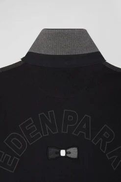 Relaxed black cotton sweatshirt with rugby shirt collar