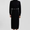Relaxed black wool and cotton turtleneck dress