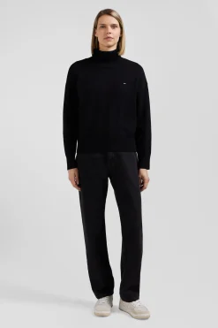 Relaxed black wool and cotton turtleneck jumper