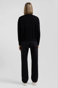 Relaxed black wool and cotton turtleneck jumper