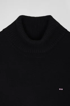 Relaxed black wool and cotton turtleneck jumper