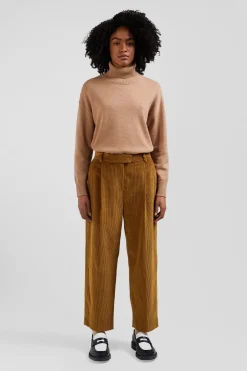 Relaxed brown wool and cotton turtleneck jumper