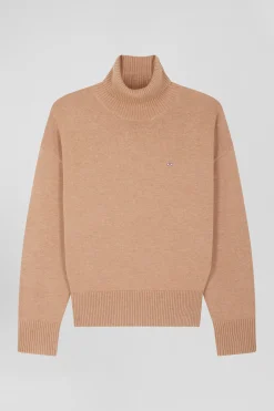 Relaxed brown wool and cotton turtleneck jumper