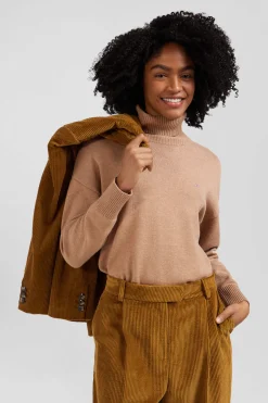 Relaxed brown wool and cotton turtleneck jumper