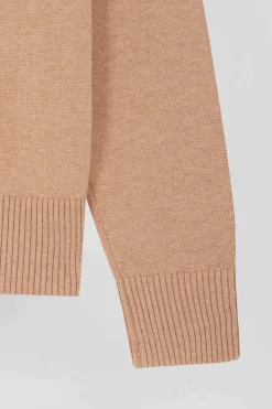 Relaxed brown wool and cotton turtleneck jumper