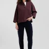 Relaxed burgundy cotton sweatshirt with rugby shirt collar