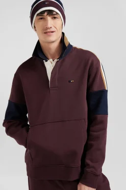 Relaxed burgundy cotton sweatshirt with rugby shirt collar