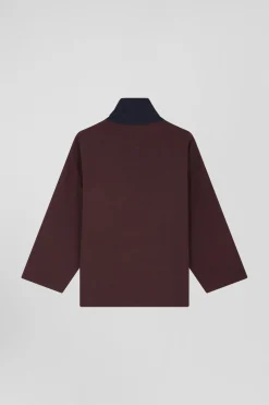 Relaxed burgundy cotton sweatshirt with rugby shirt collar