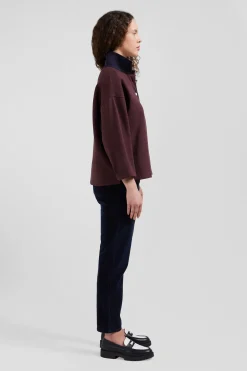 Relaxed burgundy cotton sweatshirt with rugby shirt collar