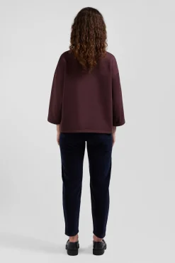 Relaxed burgundy cotton sweatshirt with rugby shirt collar