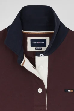 Relaxed burgundy cotton sweatshirt with rugby shirt collar
