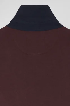 Relaxed burgundy cotton sweatshirt with rugby shirt collar