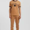 Relaxed camel bicolor short-sleeved cotton T-shirt with Eden Park 10 print