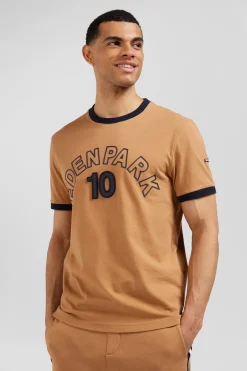 Relaxed camel bicolor short-sleeved cotton T-shirt with Eden Park 10 print