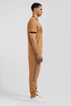 Relaxed camel bicolor short-sleeved cotton T-shirt with Eden Park 10 print