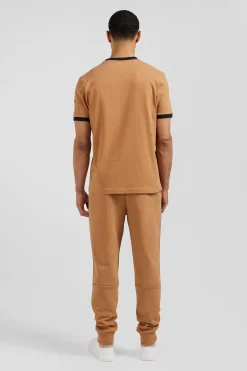 Relaxed camel bicolor short-sleeved cotton T-shirt with Eden Park 10 print