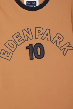 Relaxed camel bicolor short-sleeved cotton T-shirt with Eden Park 10 print