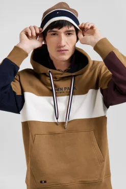 Relaxed camel colorblock cotton hoodie