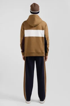 Relaxed camel colorblock cotton hoodie