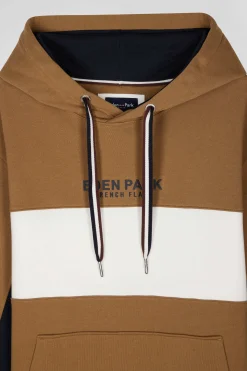 Relaxed camel colorblock cotton hoodie