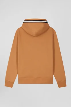 Relaxed camel cotton blend hoodie with padded embroidery