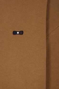 Relaxed camel cotton sweatshirt with rugby shirt collar