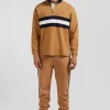 Relaxed camel embroidered long-sleeved cotton rugby shirt