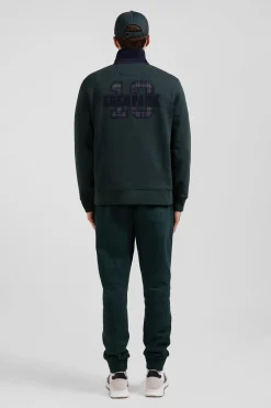 Relaxed green cotton blend sweatshirt with checked patchwork and rugby shirt collar