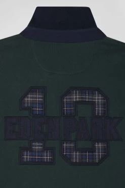 Relaxed green cotton blend sweatshirt with checked patchwork and rugby shirt collar
