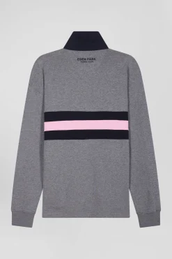 Relaxed grey embroidered long-sleeved cotton rugby shirt