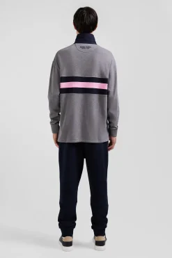 Relaxed grey embroidered long-sleeved cotton rugby shirt