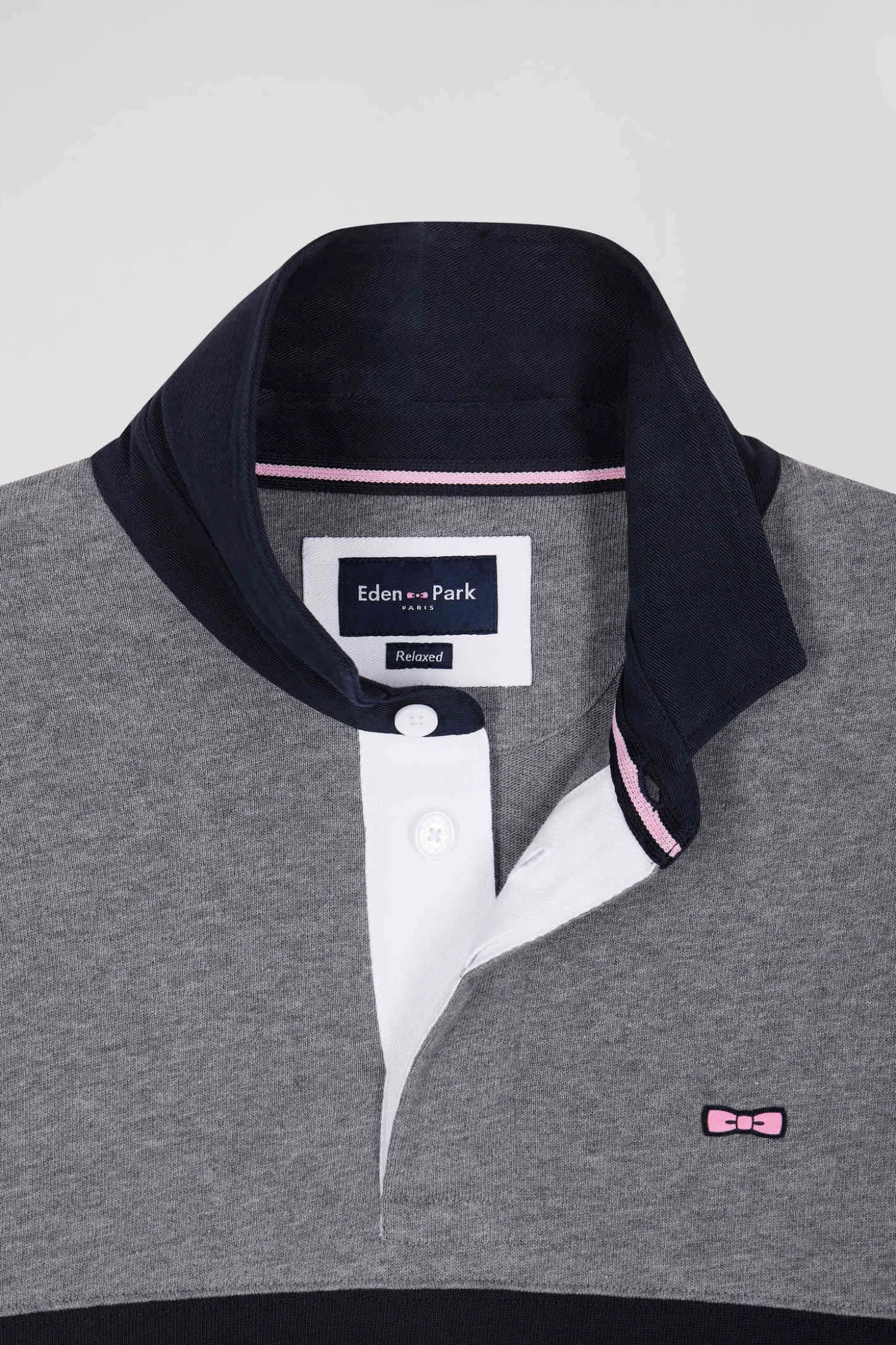 Relaxed grey embroidered long-sleeved cotton rugby shirt