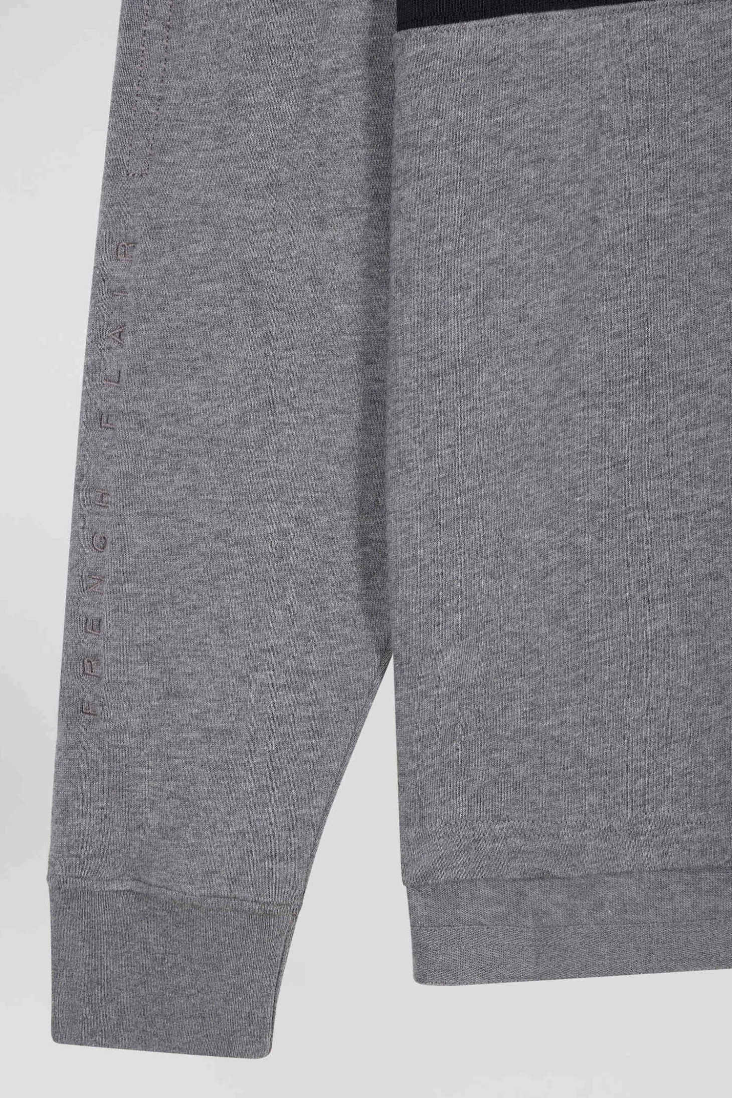 Relaxed grey embroidered long-sleeved cotton rugby shirt