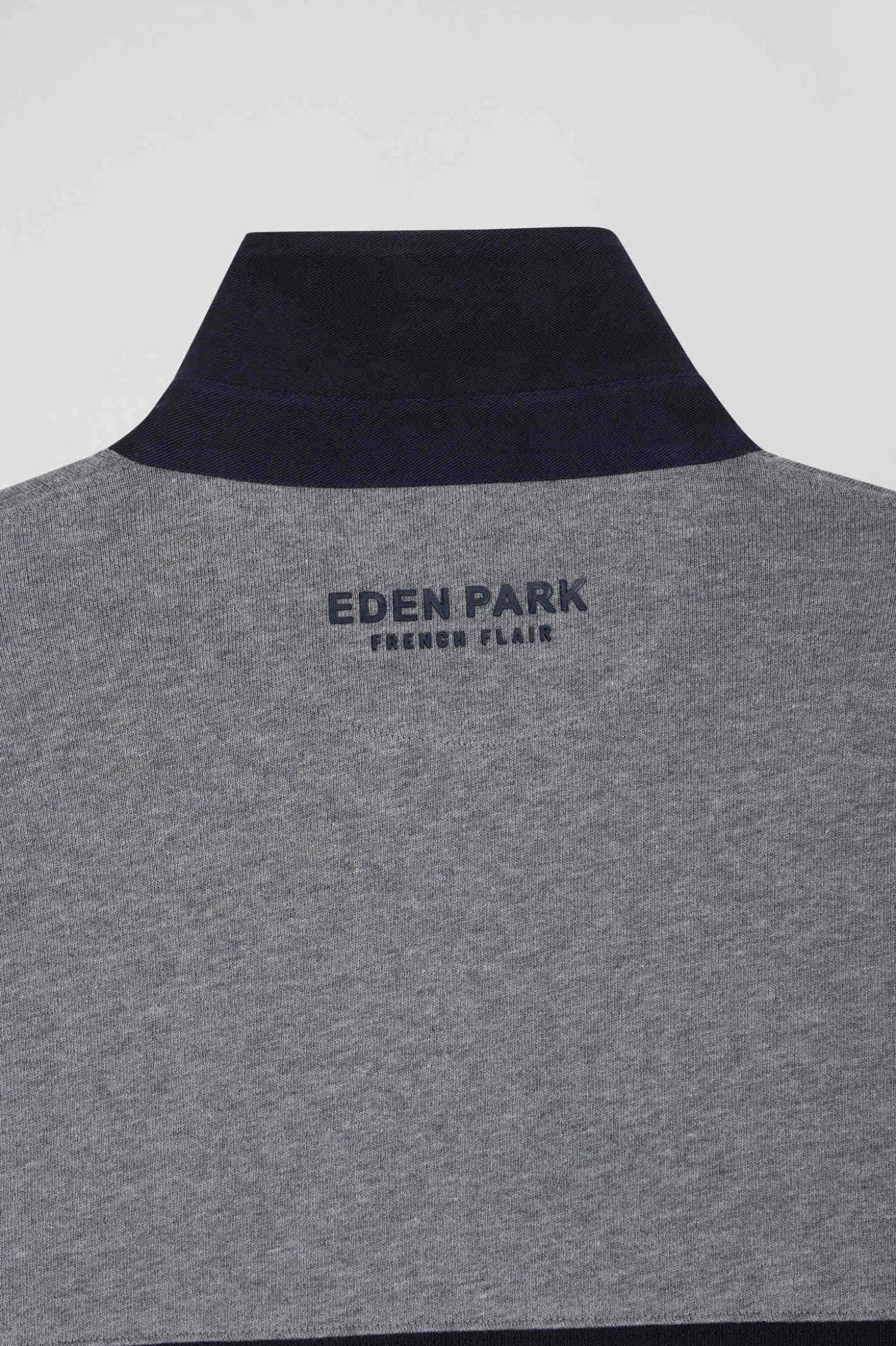 Relaxed grey embroidered long-sleeved cotton rugby shirt